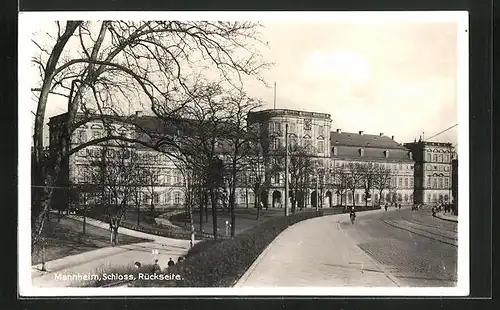AK Mannheim, Schloss & Radfahrer, Rückseite