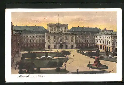 AK Mannheim, Schloss mit Denkmal und Brunnen