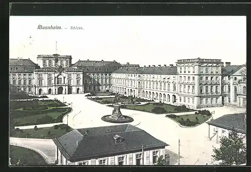 AK Mannheim, Schloss mit Kaiser-Wilhelm-Denkmal