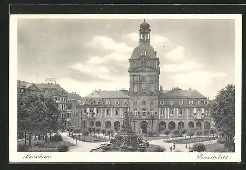 AK Mannheim, Paradeplatz mit Brunnen