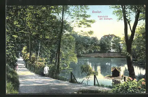 AK Goslar, Kahnteich am Zwinger mit Kindern