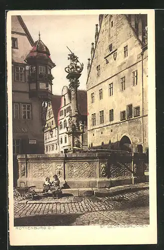 AK Rothenburg ob der Tauber, St. Georgsbrunnen