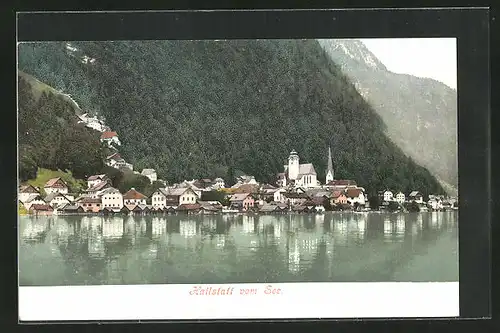 AK Hallstatt, Wasserpartie mit Gesamtansicht