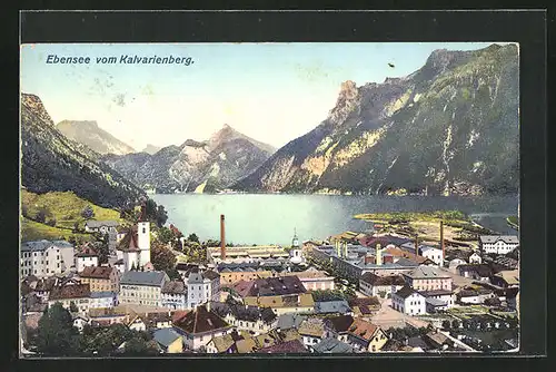 AK Ebensee, Ortsantsich mit Kalvarienberg