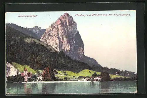 AK Plomberg am Mondsee, Salzkammergut, Ortspartie mit der Drachenwand