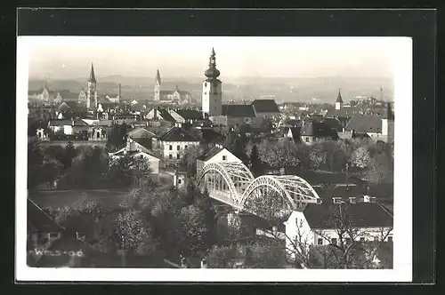 AK Wels, Teilansicht mit Brücke