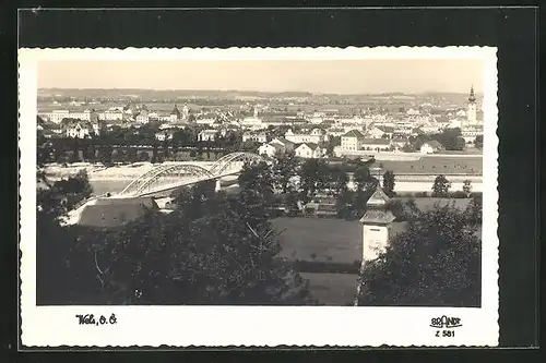 AK Wels, Teilansicht mit Brücke