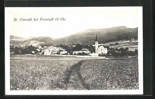 AK St. Oswald, Blick über Felder auf den Ort