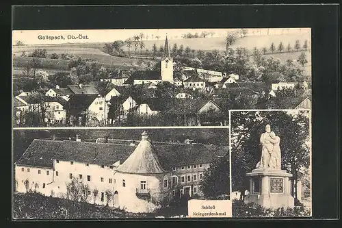 AK Gallspach, Schloss, Kriegerdenkmal, Ortspartie