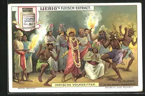 Sammelbild Liebig, Indische Volkssitten, Teufelstanz i. d. Bergen Travancores