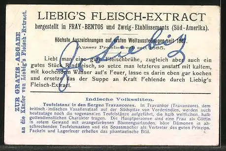 Sammelbild Liebig, Indische Volkssitten, Teufelstanz i. d. Bergen Travancores