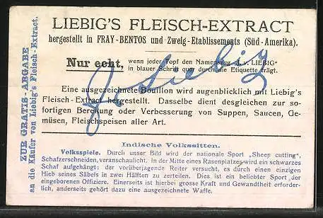 Sammelbild Liebig, Indische Volkssitten, Volksspiele