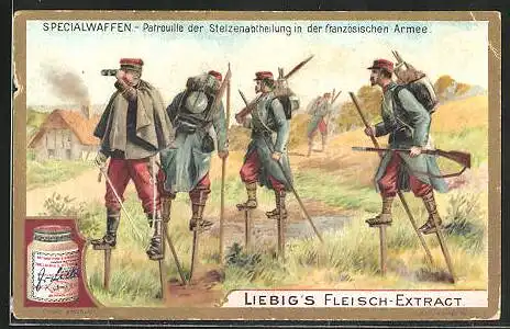 Sammelbild Liebig, Specialwaffen, Patrouille der Stelzenabteilung der franz. Armee