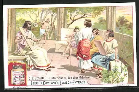 Sammelbild Liebig, Die Schule, Unterricht bei den alten Griechen