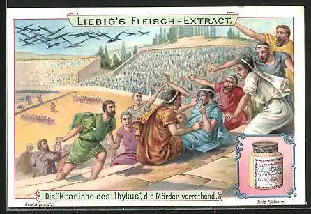 Sammelbild Liebig, Die Kraniche des Ibykus, die Mörder verratend