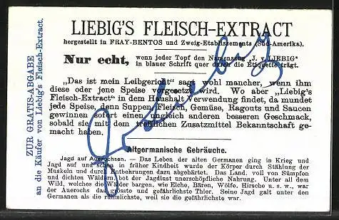 Sammelbild Liebig, Altgermanische Gebräuche, Jagd auf Auerochsen