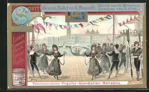 Sammelbild Liebig, Venetianische Regatta, Gondolier-Ballabile