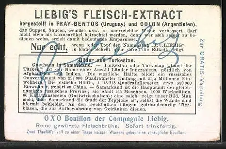 Sammelbild Liebig, Bilder aus Turkestan, Gasthaus in Samarkand