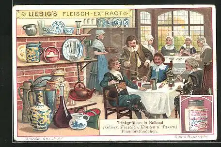 Sammelbild Liebig, Trinkgefässe in Holland, Plauderstündchen