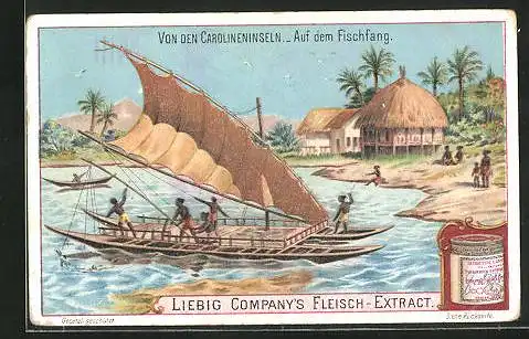 Sammelbild Liebig, Von den Carolineninseln, Auf dem Fischfang