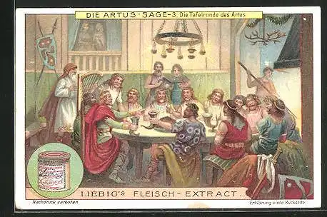 Sammelbild Liebig, Die Artus-Sage-3, Die Tafelrunde des Artus