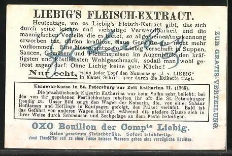 Sammelbild Liebig, Karnevalsbilder verschiedener Zeiten, Karnevals-Korso in St. Petersburg z.Z. Katharinas d. II.