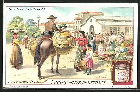 Sammelbild Liebig, Bilder aus Portugal, Fisch- und Gemüsehändler