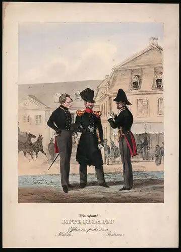 Lithographie Principauté Lippe Detmold, Officier, altkoloriert, montiert, aus Eckert & Monten um 1840 Vorzugsausgabe