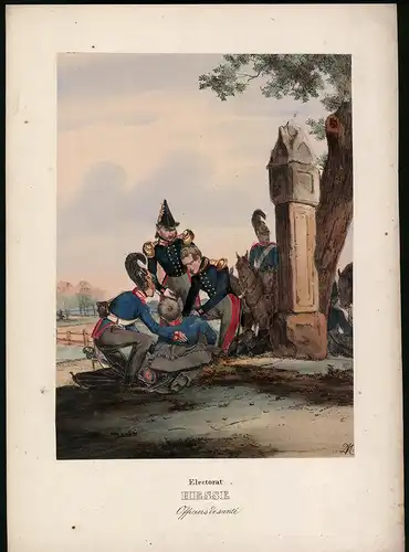 Lithographie Electorat Hesse, Officiers de santé, altkoloriert, montiert, aus Eckert & Monten um 1840 Vorzugsausgabe