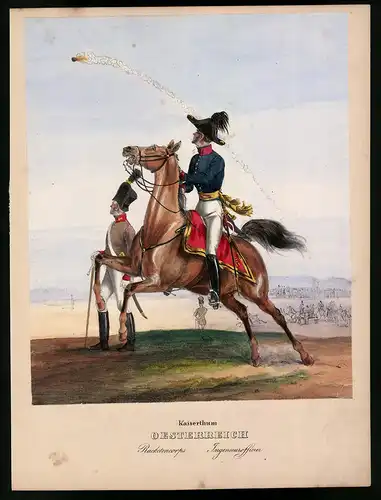 Lithographie Kaisertum Österreich, Racketencorps, altkoloriert, montiert, aus Eckert & Monten um 1840 Vorzugsausgabe