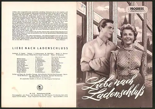 Filmprogramm PFI Nr. 7 /57, Liebe nach Ladenschluss, I. Dmitriew, N. Medwedewa, Regie: S. Samsonow