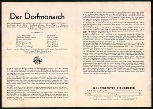Filmprogramm IFK Nr. 774, Der Dorfmonarch, Joe Stöckel, Elise Aulinger, Regie: Joe Stöckel
