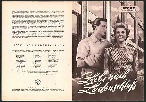 Filmprogramm PFI Nr. 7 /57, Liebe nach Ladeschluss, I. Dmitriew, N. Medwedewa, Regie: S. Samsonow