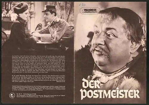 Filmprogramm PFI Nr. 68 /57, Der Postmeister, Heinrich George, Hilde Krahl, Regie: Gustav Ucicky