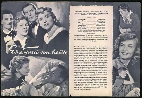 Filmprogramm PFI Nr. 100 /54, Eine Frau von heute, Luise Ullrich, Curd Jürgens, Regie: Paul Verhoeven