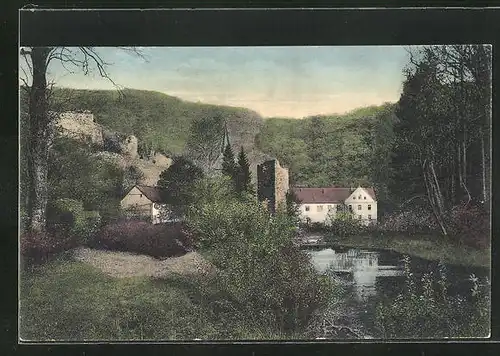 AK Neustadt (Wied)-Ehrenstein im Westerwald, Ortsansicht mit Burg