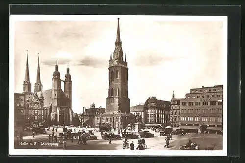 AK Halle /Saale, Marktplatz mit Händeldenkmal