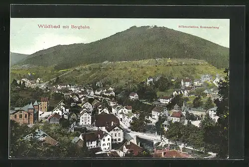 AK Wildbad, Ortsansicht mit Bergbahn zur Höhenstation Sommerberg