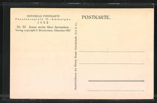 AK Passionsspiele Oberammergau 1922, Jesus weint über Jerusalem