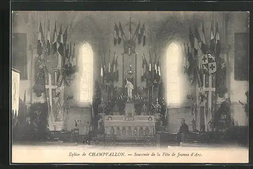 AK Champvallon, Intèrieur de l`Èglise - Souvenir de la Fete de Jeanne d`Arc