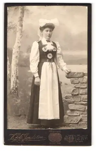 Fotografie K. F. A. Gardsten, Wisby, Skepparegatan 28, Portrait junge Frau in schwedischer Tracht