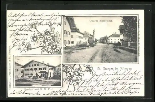 AK St. Georgen im Attergau, Gasthof und K. K. Post, Oberer Marktplatz