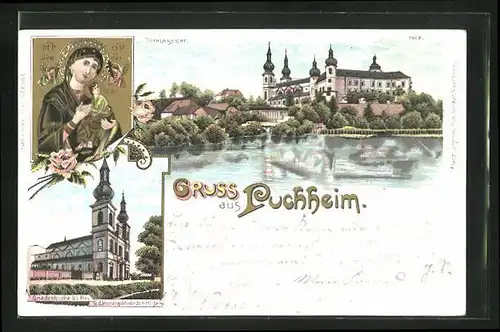 Lithographie Puchheim, Gnadenkirche U.L. Frau v. d. immerwährenden Hilfe, Totalansicht