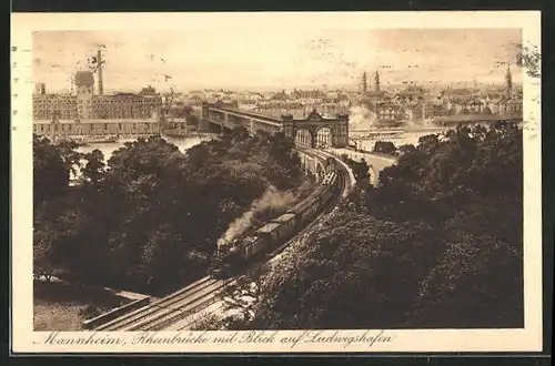 AK Mannheim, Rheinbrücke mit Blick auf Ludwigshafen