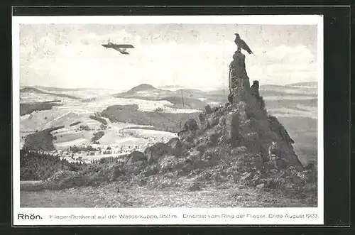 AK Gersfeld /Rhön, Flieger-Denkmal auf der Wasserkuppe mit Flugzeug