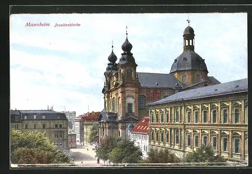 AK Mannheim, Jesuitenkirche aus der Vogelschau