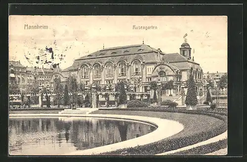 AK Mannheim, Blick auf die Festhalle Rosengarten vom Park