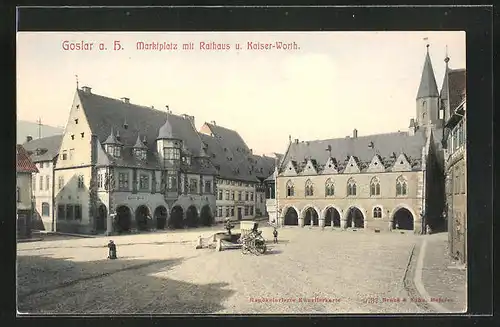 AK Goslar a. Harz, Marktplatz mit Rathaus und Kaiserworth