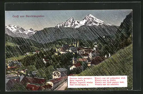 AK Berchtesgaden, Ortschaft im Regen