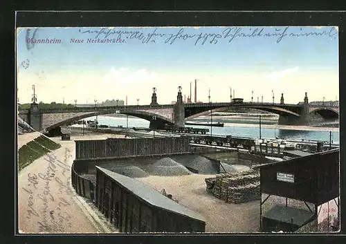 AK Mannheim, Neue Neckarbrücke mit Gleisanlage